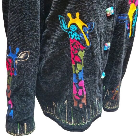 DK Daniel K Giraffe Cardigan Sweater Size M Long Sleeve Black Embroidered - Picture 6 of 12